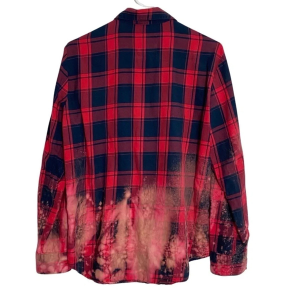 Handmade Upcycled Plaid Ombré Custom Bleached Button Down Shirt Women Medium Red - Picture 2 of 12